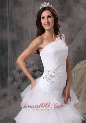 Dressy One Shoulder Wedding Dress Tulle Beading