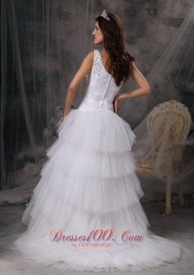 Dressy One Shoulder Wedding Dress Tulle Beading