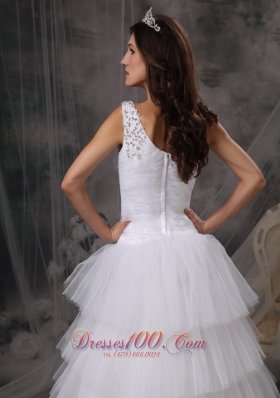 Dressy One Shoulder Wedding Dress Tulle Beading