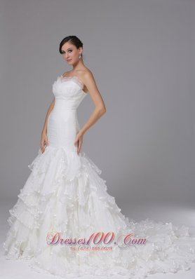 Trumpet Sweetheart Ruched Ruffles Wedding Dress