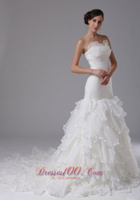 Trumpet Sweetheart Ruched Ruffles Wedding Dress