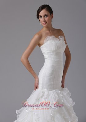 Trumpet Sweetheart Ruched Ruffles Wedding Dress