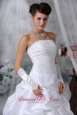 Amazing Strapless Taffeta Appliques Wedding Dress