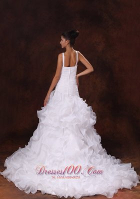 V-neck Organza Ruffles Church Stylish Wedding Dress