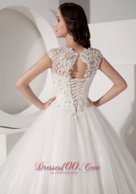 Scoop neck Sequined and Lace Wedding Dress