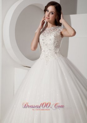 Scoop neck Sequined and Lace Wedding Dress