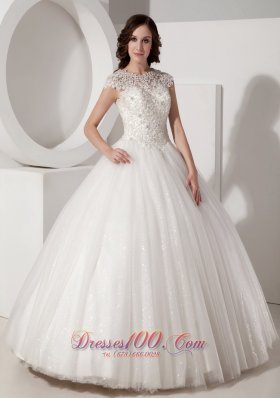 Scoop neck Sequined and Lace Wedding Dress