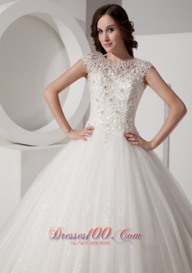 Scoop neck Sequined and Lace Wedding Dress