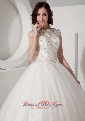 Scoop neck Sequined and Lace Wedding Dress