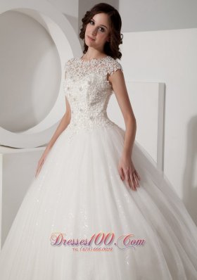 Scoop neck Sequined and Lace Wedding Dress