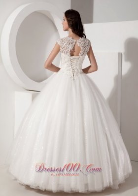 Scoop neck Sequined and Lace Wedding Dress