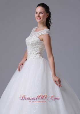 Scoop Wedding Dress With Appliques Decorate Bust Tulle