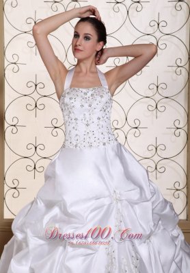 Sexy Halter Wedding Dress Satin Embroidery and Pick-ups