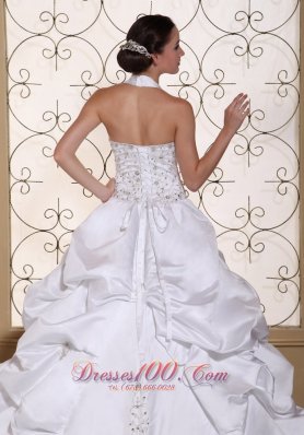 Sexy Halter Wedding Dress Satin Embroidery and Pick-ups