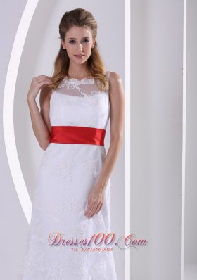 Lace Sash Romantic Beach Wedding Gown 2013