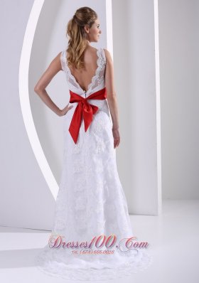 Lace Sash Romantic Beach Wedding Gown 2013