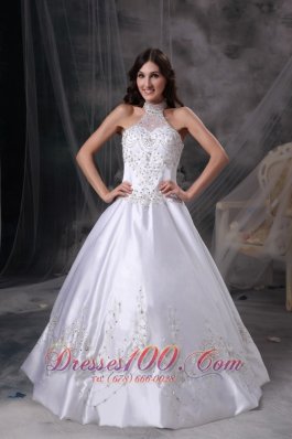 Wedding Dress Halter Satin Embroidery and Beading