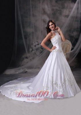 Wedding Dress Halter Satin Embroidery and Beading