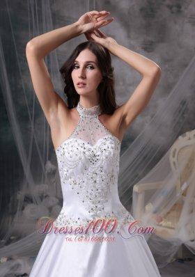 Wedding Dress Halter Satin Embroidery and Beading