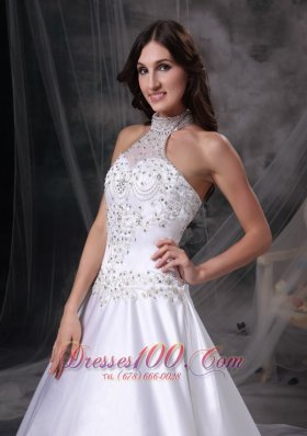 Wedding Dress Halter Satin Embroidery and Beading