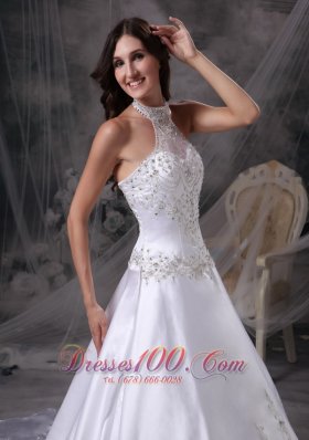 Wedding Dress Halter Satin Embroidery and Beading