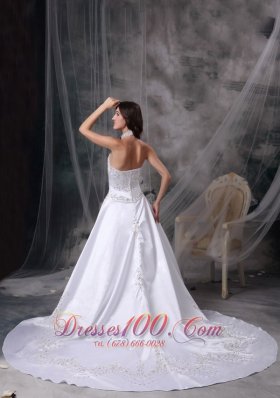 Wedding Dress Halter Satin Embroidery and Beading