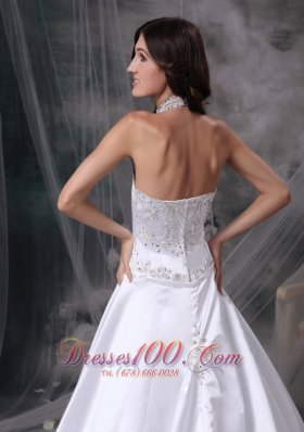 Wedding Dress Halter Satin Embroidery and Beading