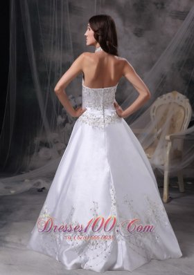 Wedding Dress Halter Satin Embroidery and Beading