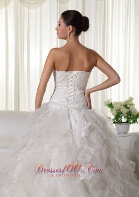 Lovely Strapless Organza Appliques Wedding Dress