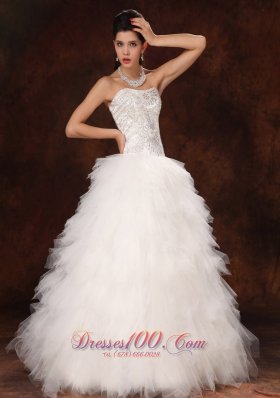 Tulle Ruffles Sweetheart A-line Wedding Gown