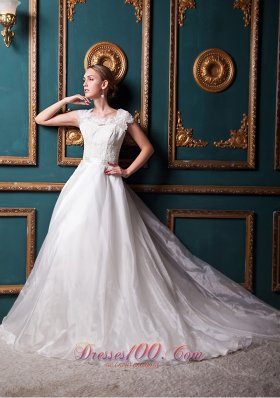 Square Chapel Train Organza Lace Wedding Dress