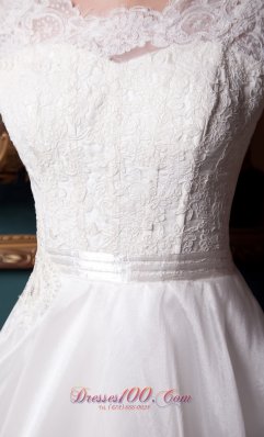 Square Chapel Train Organza Lace Wedding Dress