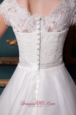 Square Chapel Train Organza Lace Wedding Dress