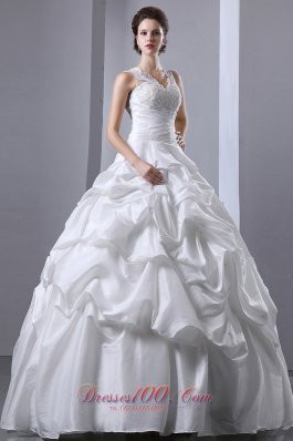 Attractive V-neck Taffeta Ruch Pick-ups Wedding Dress