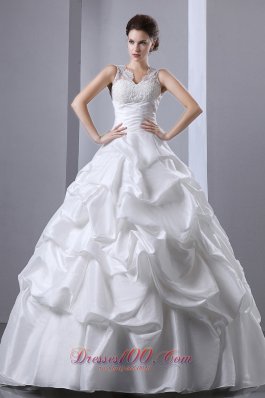 Attractive V-neck Taffeta Ruch Pick-ups Wedding Dress