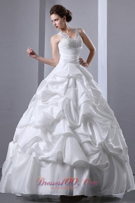 Attractive V-neck Taffeta Ruch Pick-ups Wedding Dress