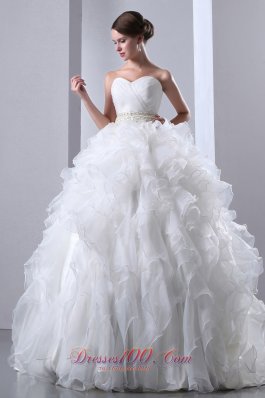 Chapel Train Organza Ruffles Bridal Dress