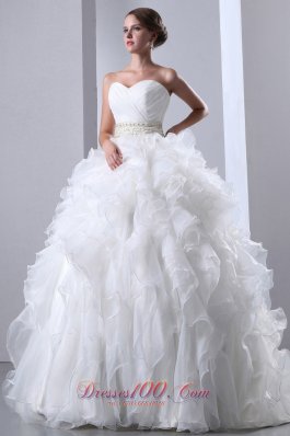 Chapel Train Organza Ruffles Bridal Dress