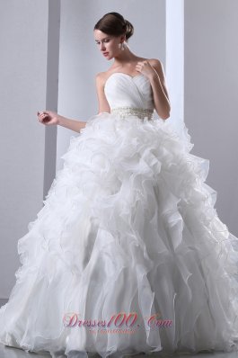 Chapel Train Organza Ruffles Bridal Dress