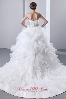 Chapel Train Organza Ruffles Bridal Dress