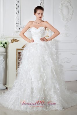 Sweetheart Organza Feather Ruch Bridal Dress