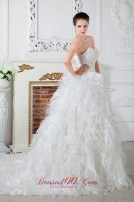 Sweetheart Organza Feather Ruch Bridal Dress