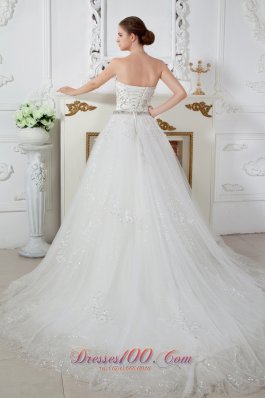 Strapless Court Train Tulle Beading Bridal Dress