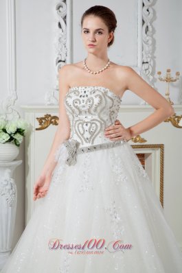 Strapless Court Train Tulle Beading Bridal Dress