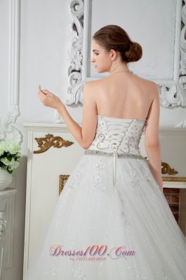 Strapless Court Train Tulle Beading Bridal Dress