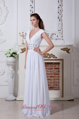 Soft Prom Dress V-neck Chiffon Beading