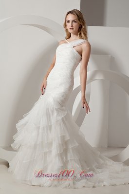 Mermaid V-neck Organza Ruffles Wedding Dress