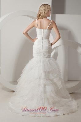 Mermaid V-neck Organza Ruffles Wedding Dress