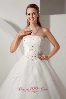 Unique Strapless Organza Bridal Dress Beading