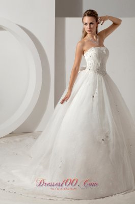 Unique Strapless Organza Bridal Dress Beading